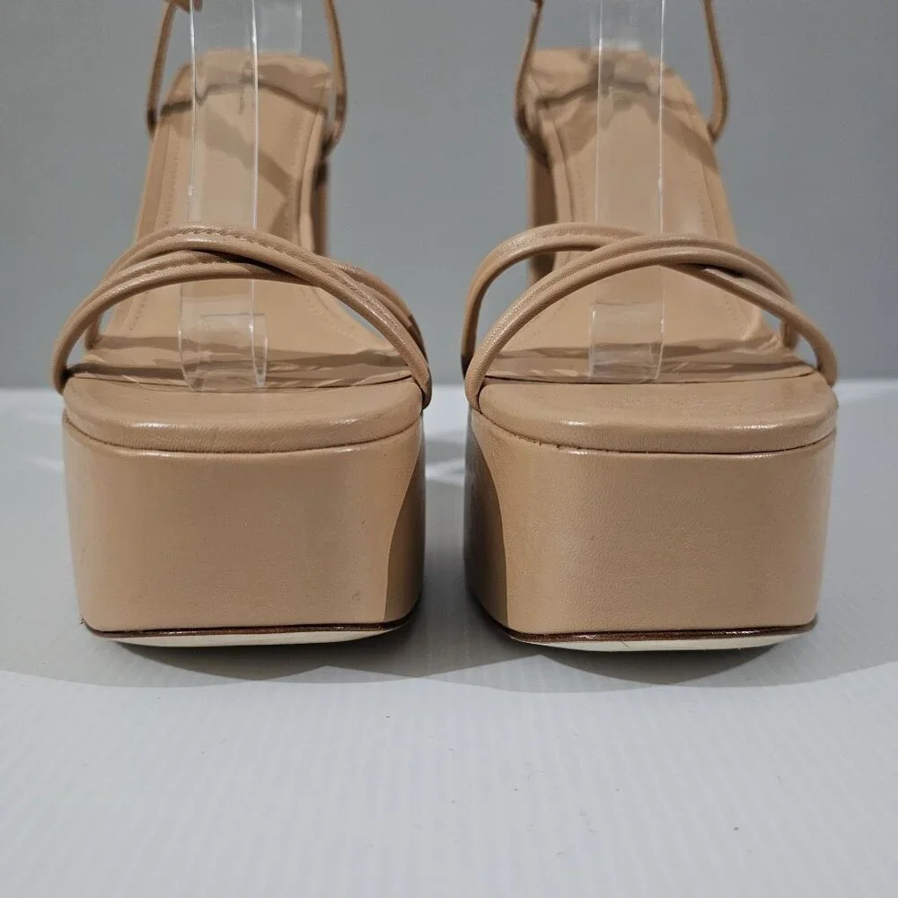 Larroude Annie Platform Sandal 9.5 Tan Leather Strappy High Heel Evening Neutral